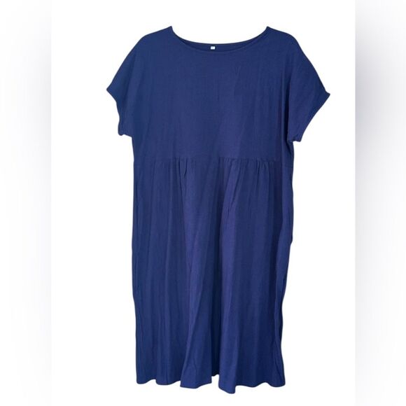 Women’s Crew Neck Cotton Blend Blue Dress with Pockets. Size XXL. Cotton Blend - Picture 2 of 8